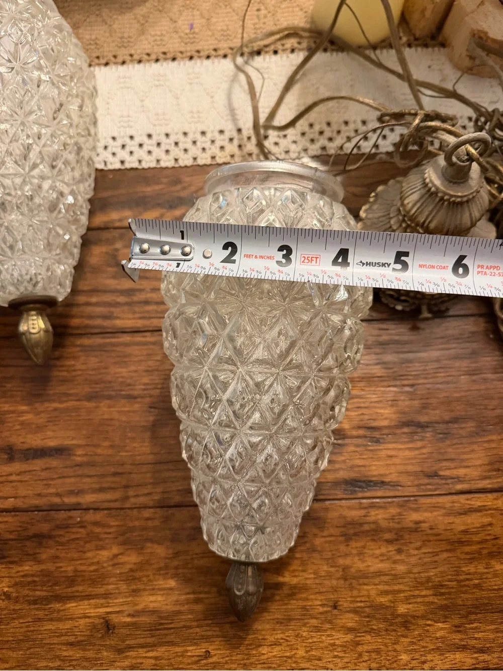 Vintage-Style Glass Pendant Light in Clear with Antique Brass Accent